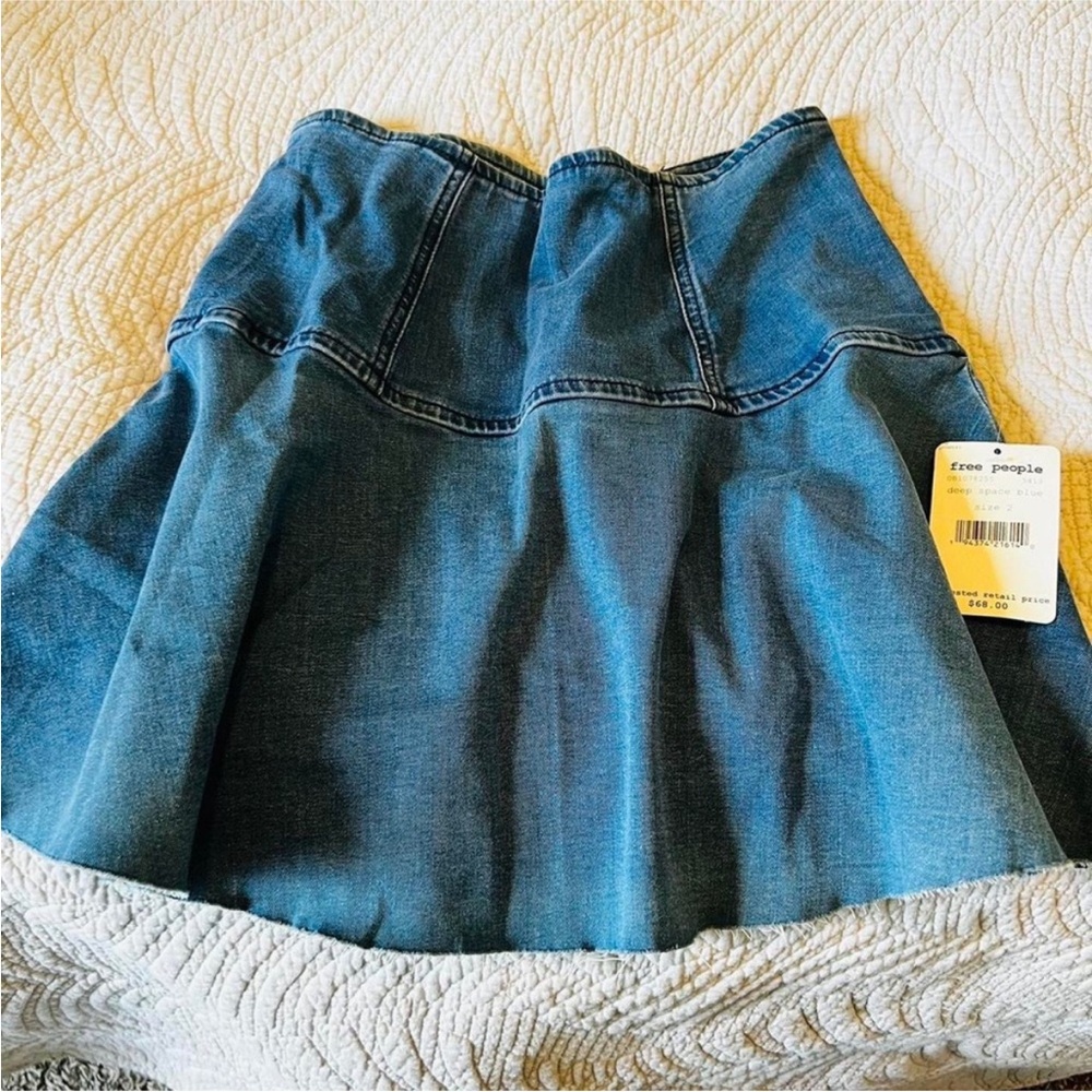 Free People High-Rise Denim Ruffled Bottom Mini Skirt Size 2